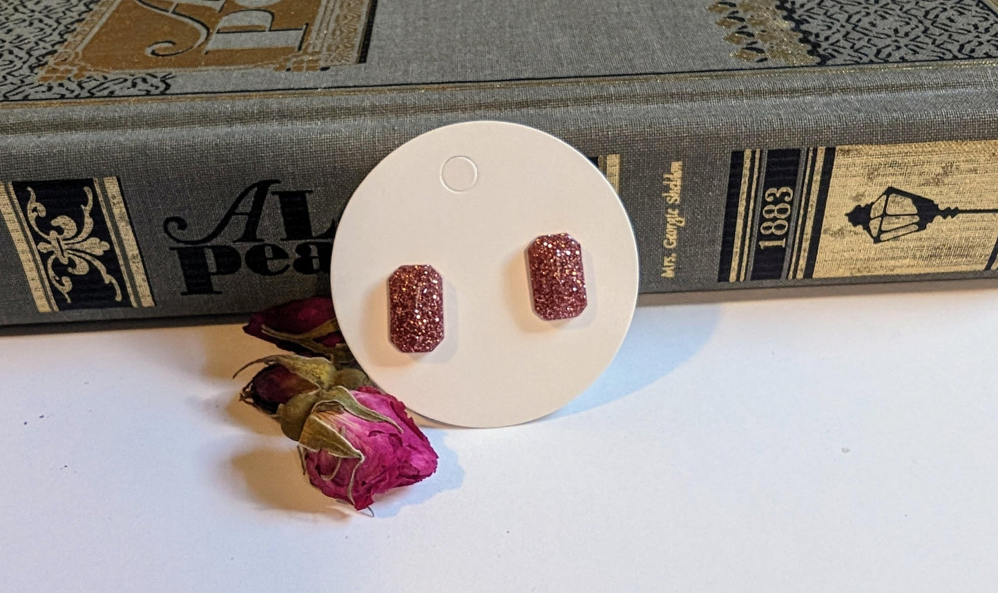 Rose Gold Glitter Stud Earrings