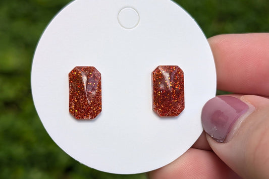Burnt Orange Glitter Stud Earrings