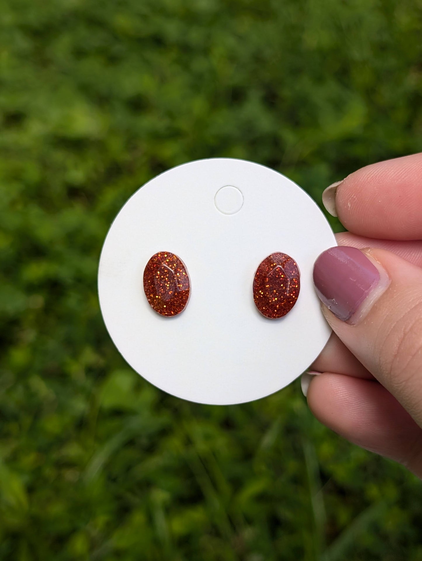 Burnt Orange Glitter Stud Earrings