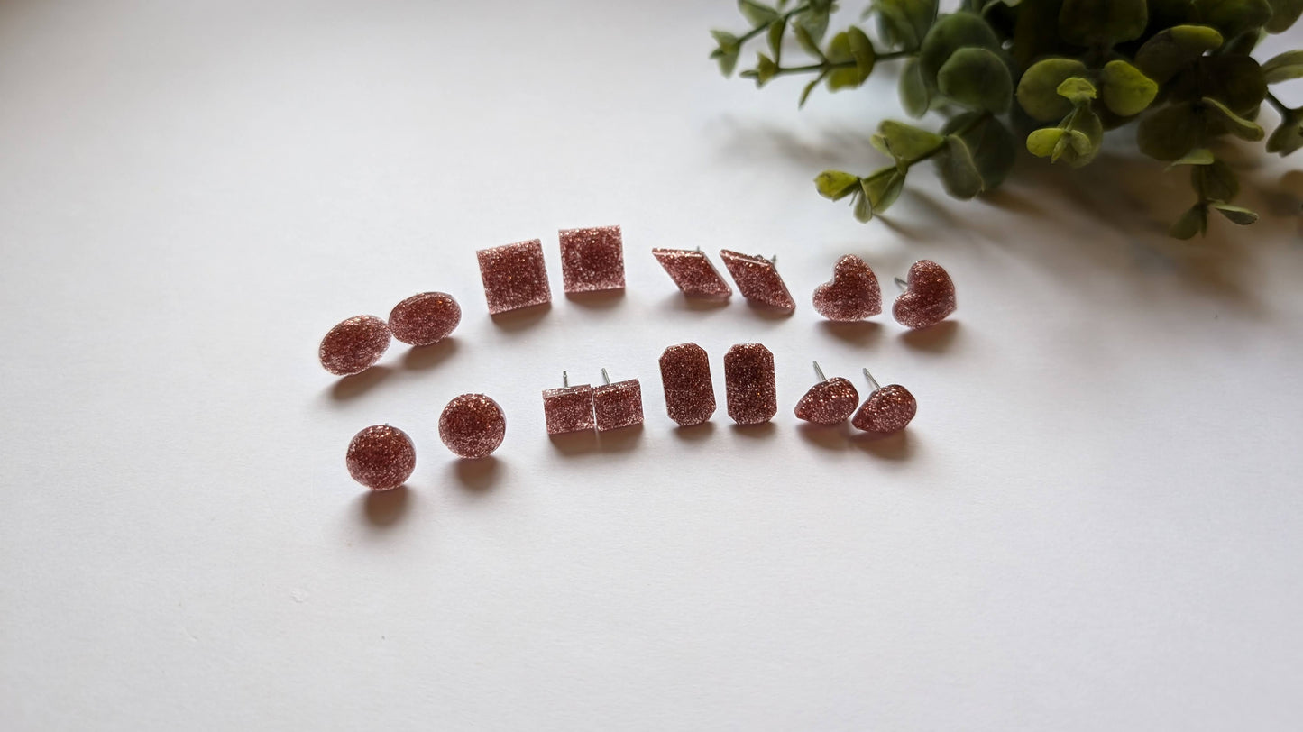 Rose Gold Glitter Stud Earrings