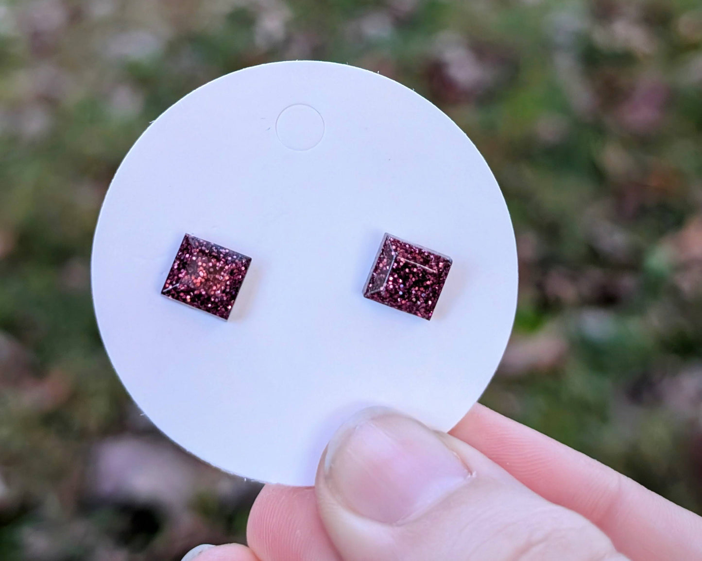 Burgundy Glitter Stud Earrings
