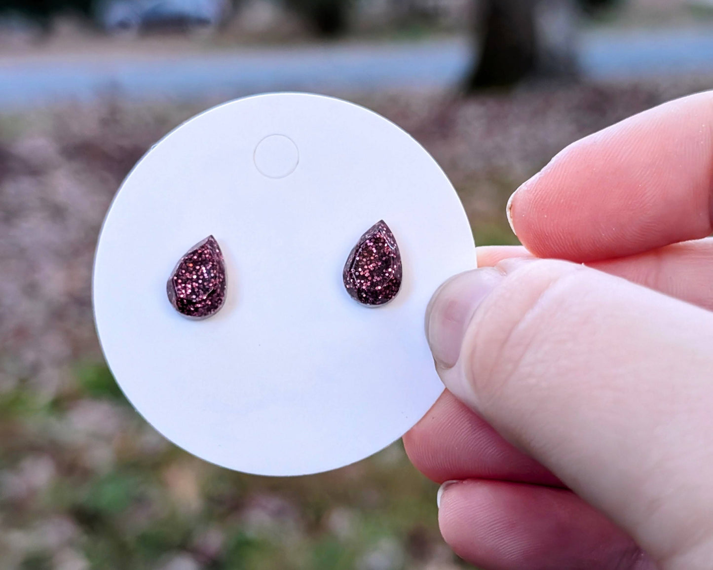 Burgundy Glitter Stud Earrings