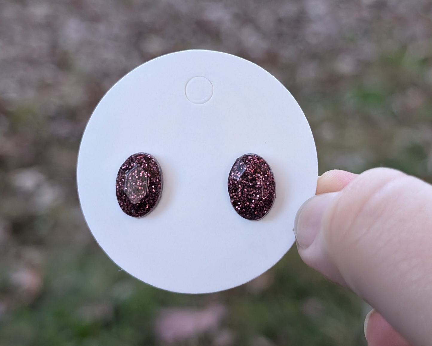 Burgundy Glitter Stud Earrings