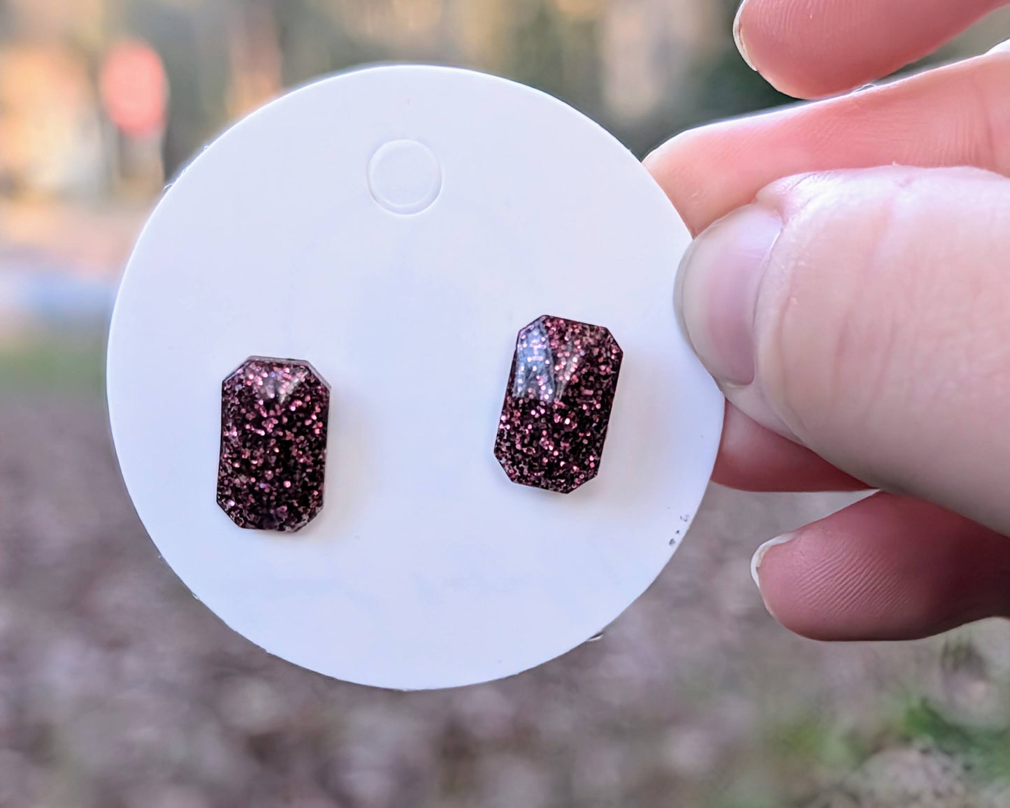 Burgundy Glitter Stud Earrings